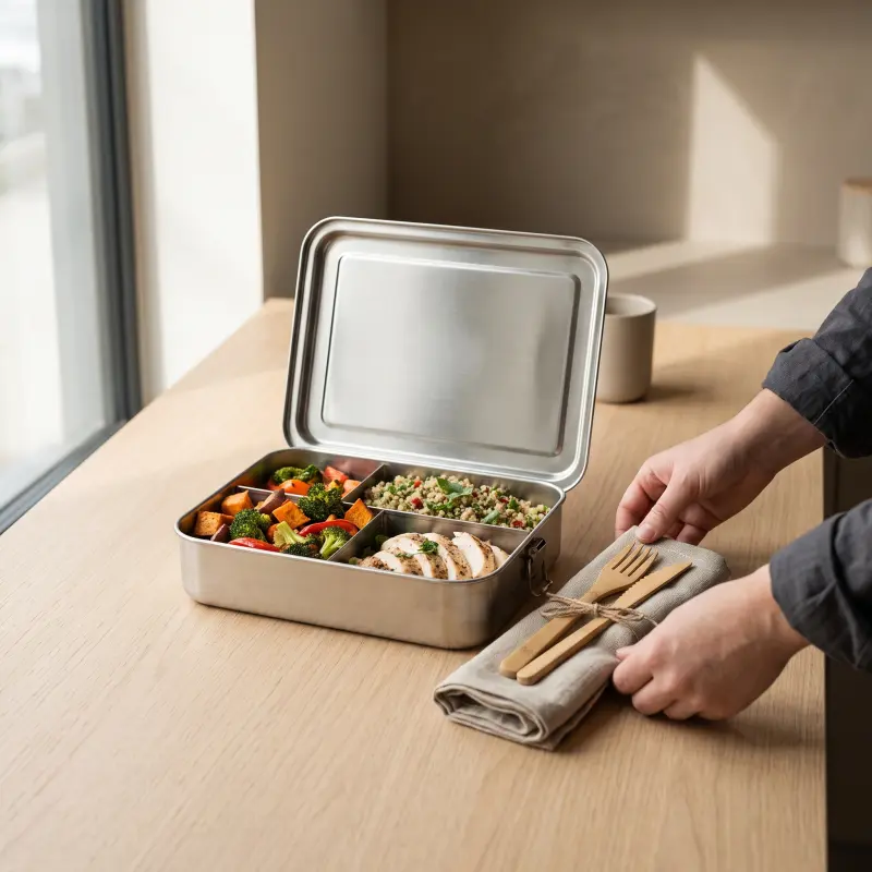 Lunch boxes, cutlery and take away